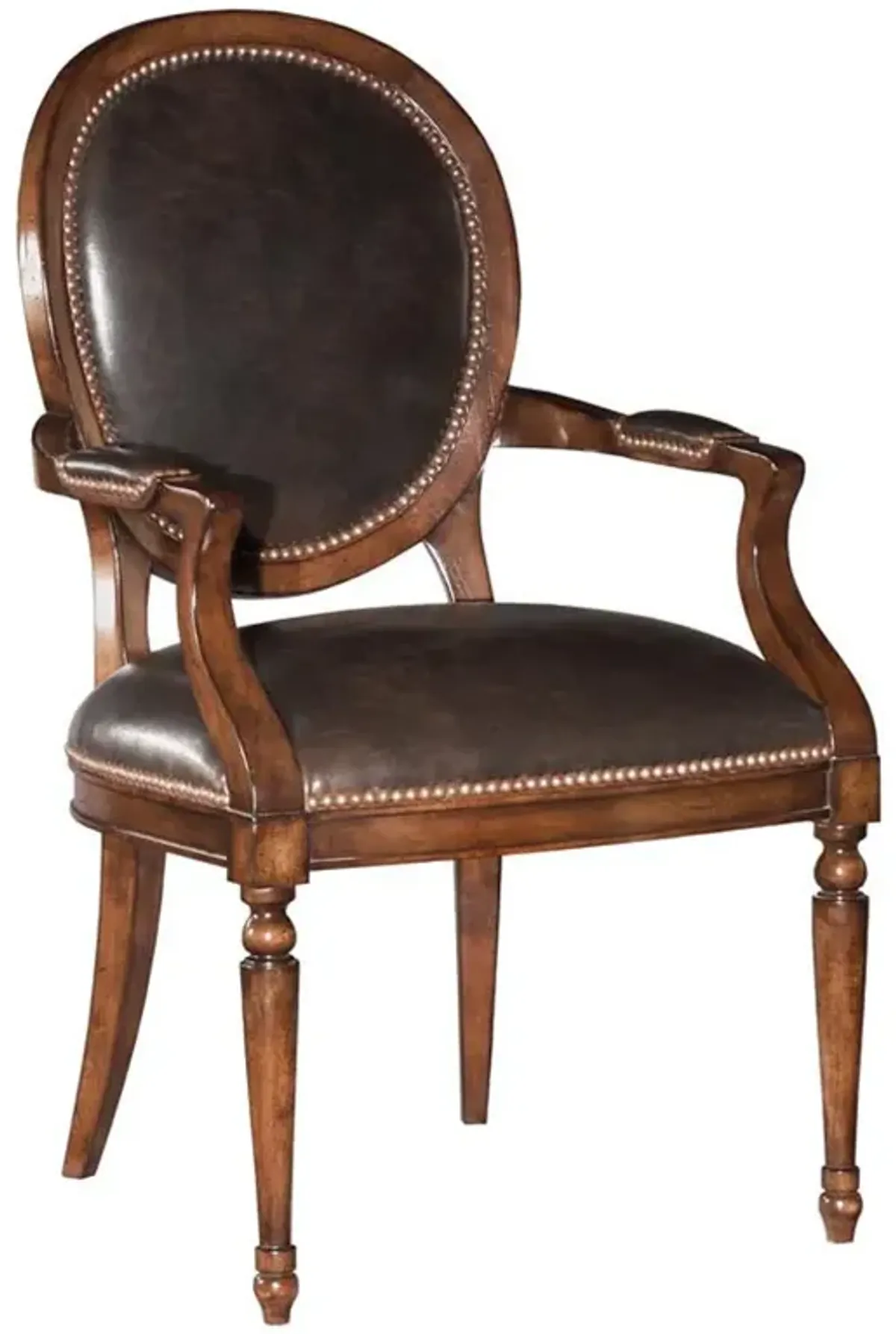 Hampton Bordeaux Brown Wood Cocoa Leather Nailhead Dining Arm Chair