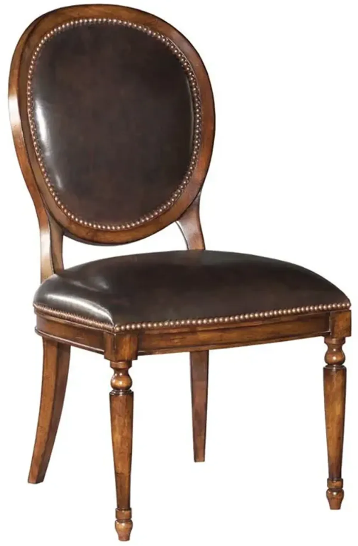 Hampton Bordeaux Brown Wood Cocoa Leather Nailhead Dining Side Chair