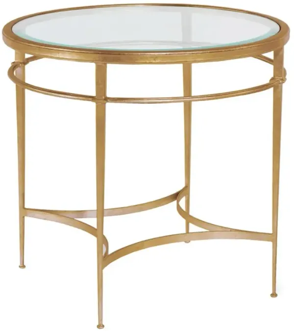 Madeline Regency Beveled Glass Gold Steel Round Side Table - Large