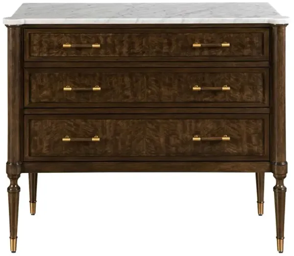 Melrose French Country White Marble Mink Brown Wood Bachelor Chest
