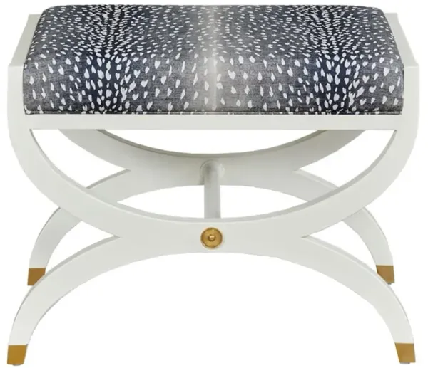 O'Brien French Country White Dove Wood Navy Blue Upholstered Stool