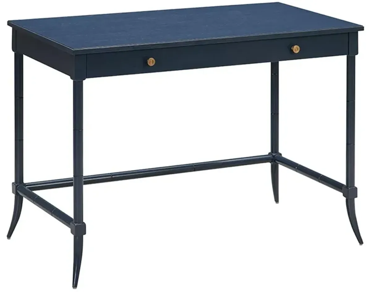 Sconset Coastal Beach Navy Blue Oak Brass Writing Desk