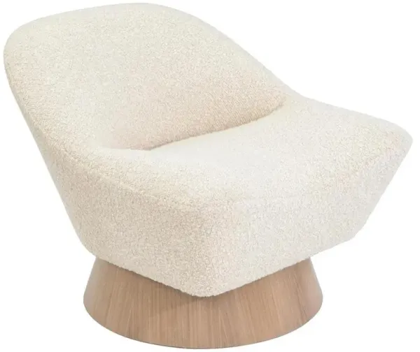 John Richard Sandbar Off White Upholstered Boucle Walnut Brown Wood Swivel Chair