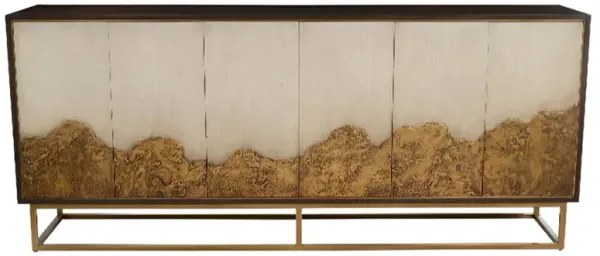 John Richard Highlands Modern Classic Black Walnut Aztec Gold Metal Sideboard