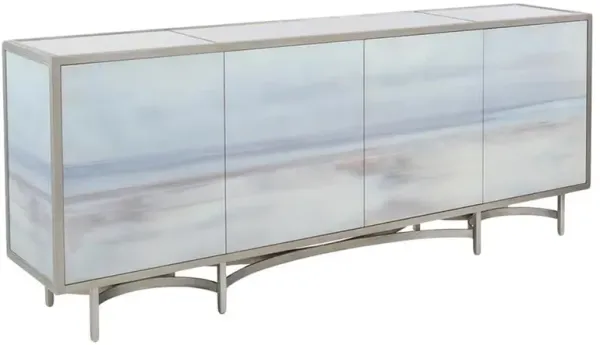 John Richard Simpatico Coastal Beach Blue Glass Pewter Frame Cabinet