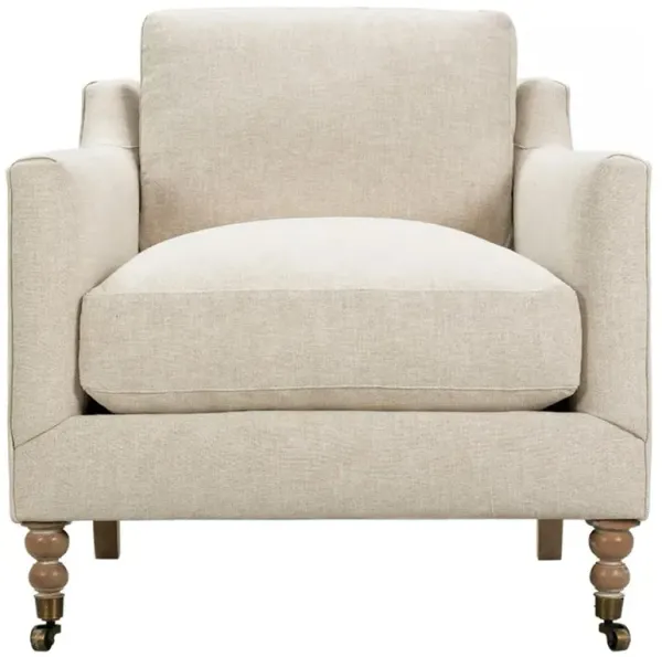 Madeline Straw Performance Washed Oak Brass Casters Arm Chair