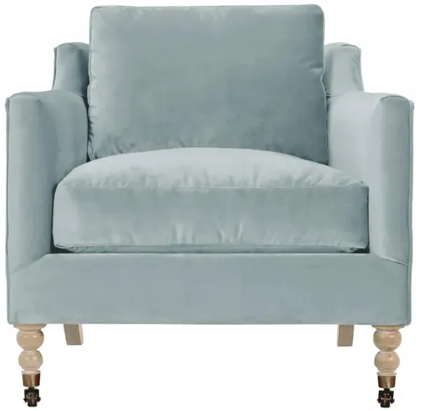 Madeline French Blue Performance Washed Oak Brass Casters Arm Chair