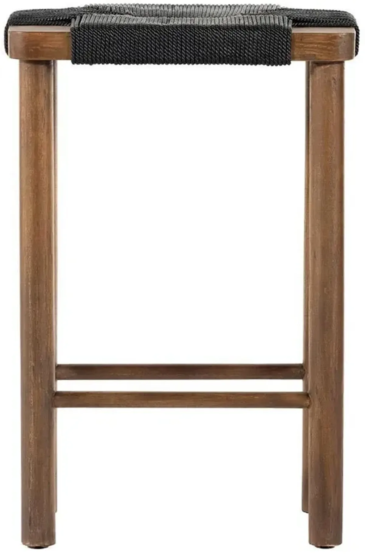 Open Box Jacob Coastal Black Twisted Rope Seat Brown Mahogany Backless Bar Stool