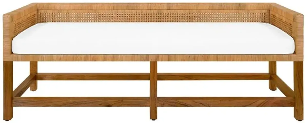 Worlds Away Monterey Coastal White Linen Woven Cane Natural Rattan Bench