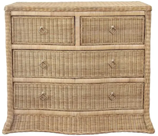 Worlds Away Celine Coastal Beach Natural Woven Rattan Brass Pull Bachelor Chest