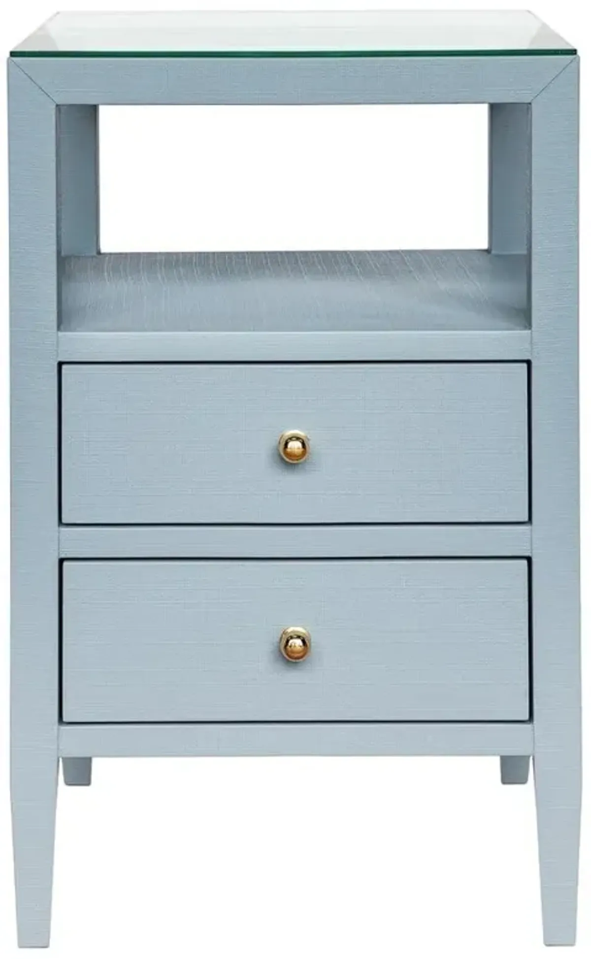 Worlds Away Roscoe Modern Glass Top Light Blue Linen Square Side Table