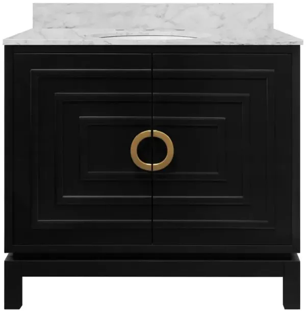 Worlds Away Bixby Modern Classic White Marble Black Wood Vanity Sink - 37"