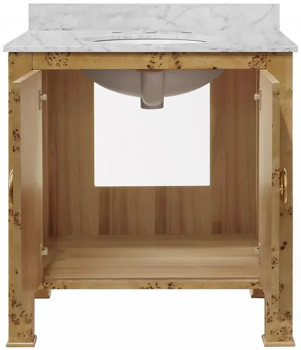Worlds Away Blanche Modern Classic White Marble Burl Wood Vanity Sink - 31"