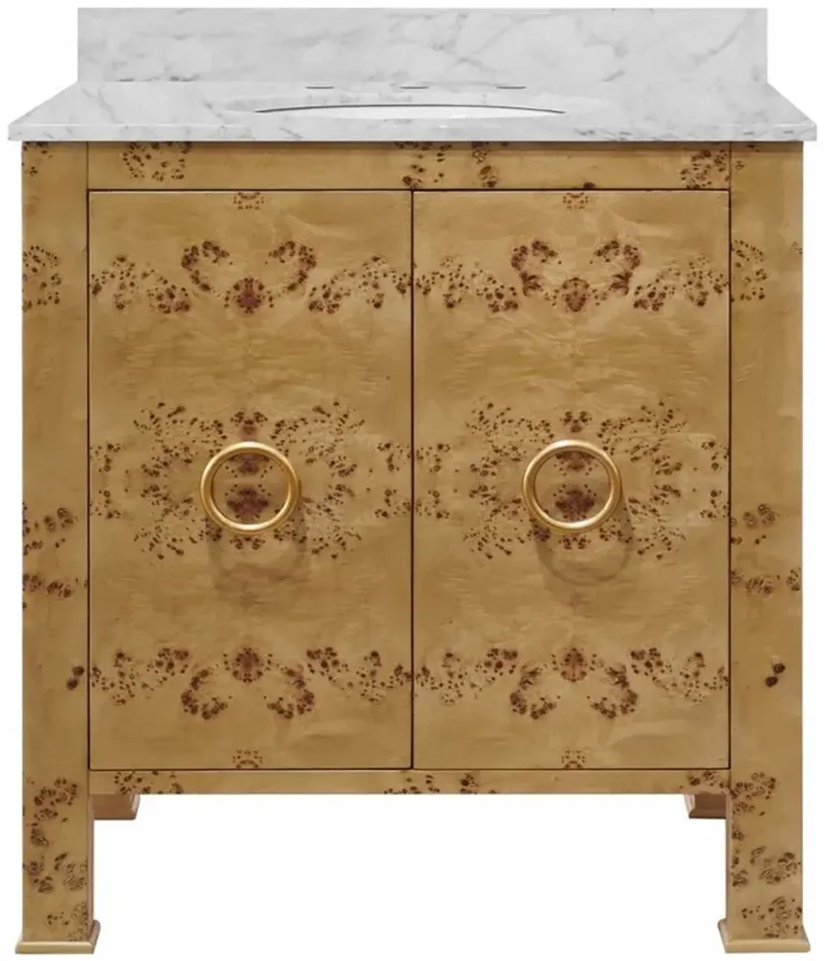 Worlds Away Blanche Modern Classic White Marble Burl Wood Vanity Sink - 31"