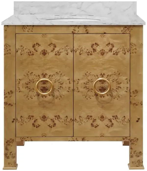 Worlds Away Blanche Modern Classic White Marble Burl Wood Vanity Sink - 31"