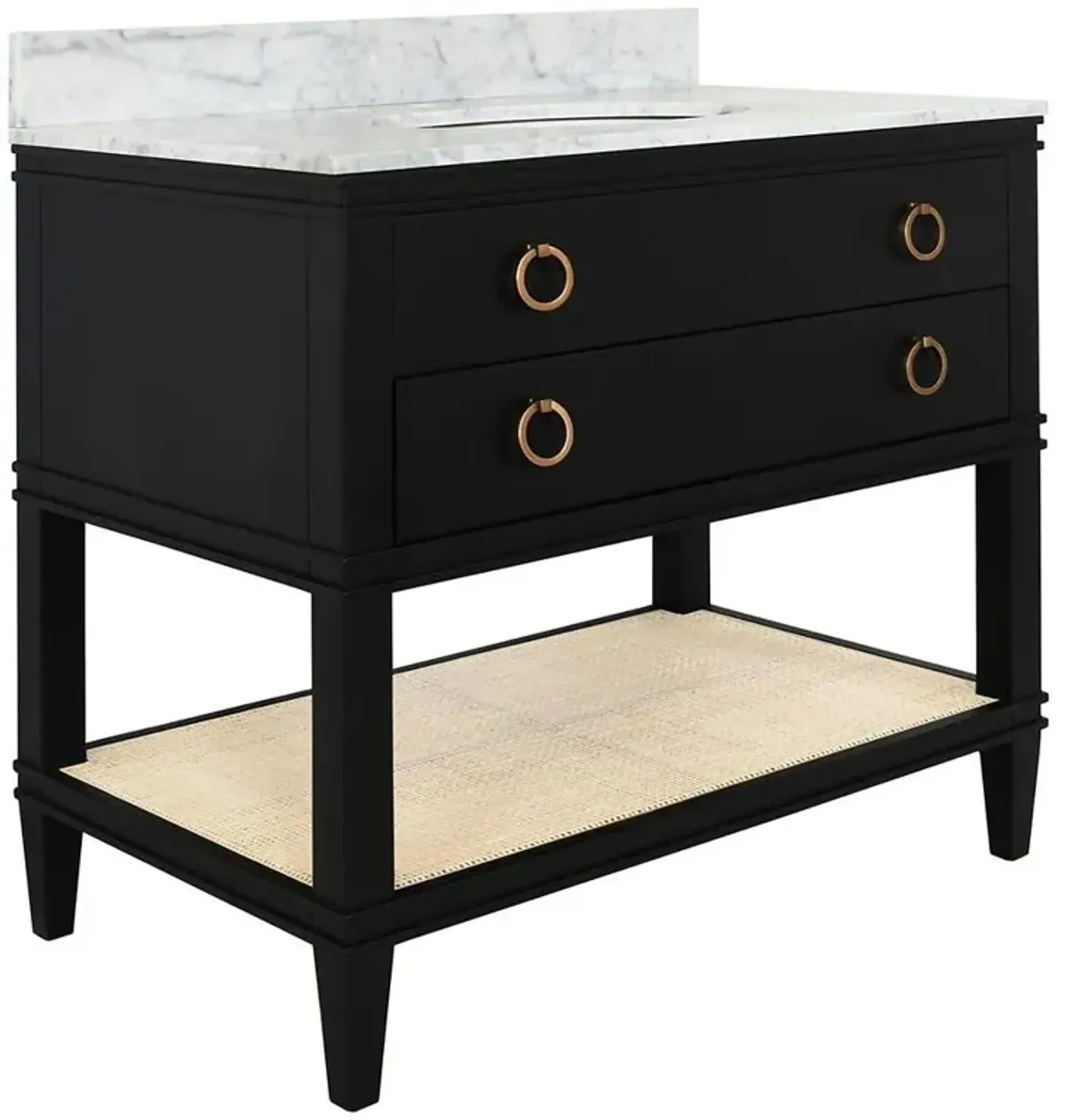 Worlds Away Cutler French Country White Marble Cane Black Oak Vanity Sink - 37"
