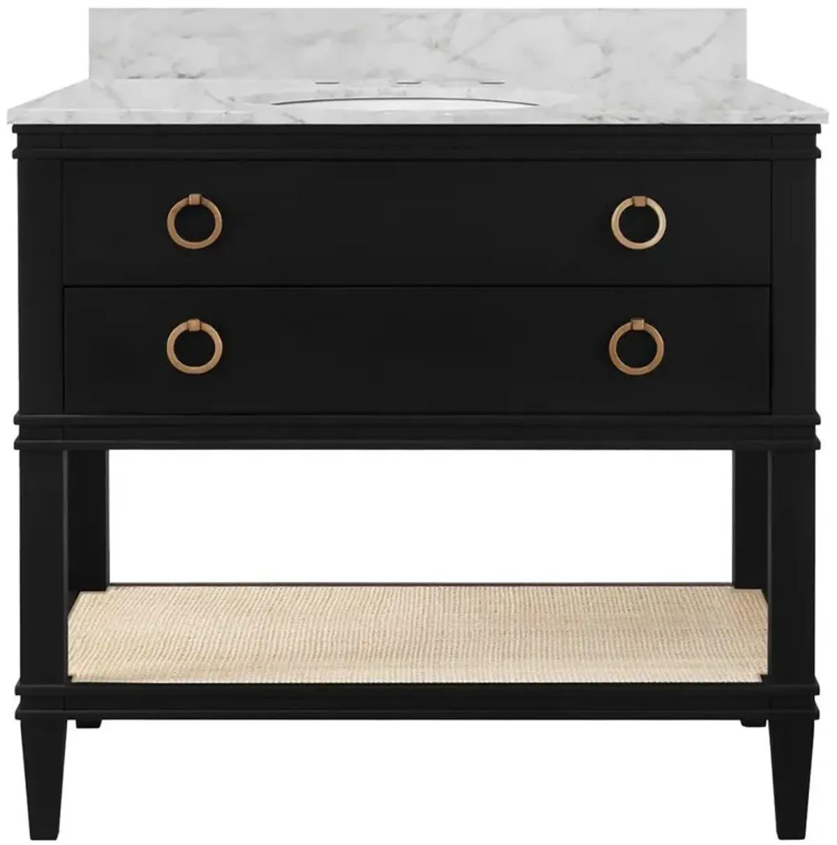 Worlds Away Cutler French Country White Marble Cane Black Oak Vanity Sink - 37"