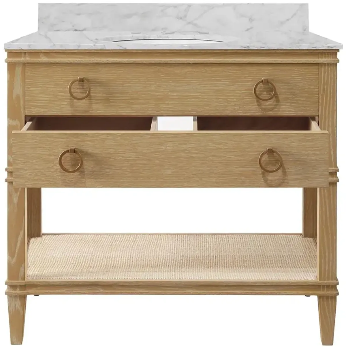 Worlds Away Cutler French Country White Marble Cane Oak Vanity Sink - 37"