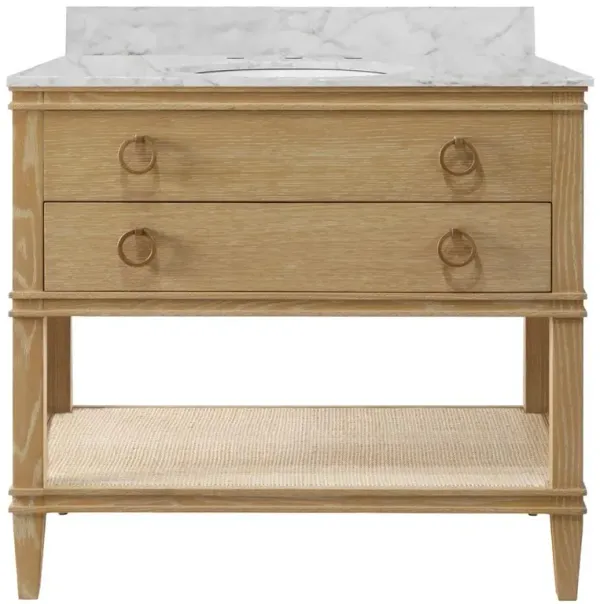 Worlds Away Cutler French Country White Marble Cane Oak Vanity Sink - 37"