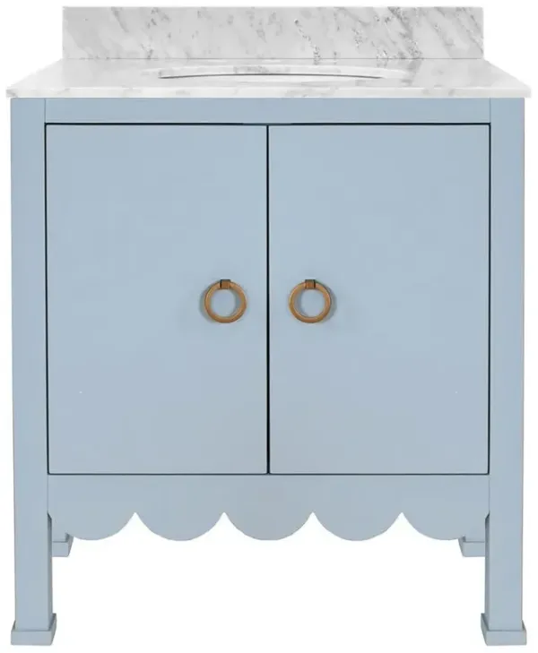 Worlds Away Kealey Modern Marble Blue Scalloped Wood Bath Vanity Sink - 31"