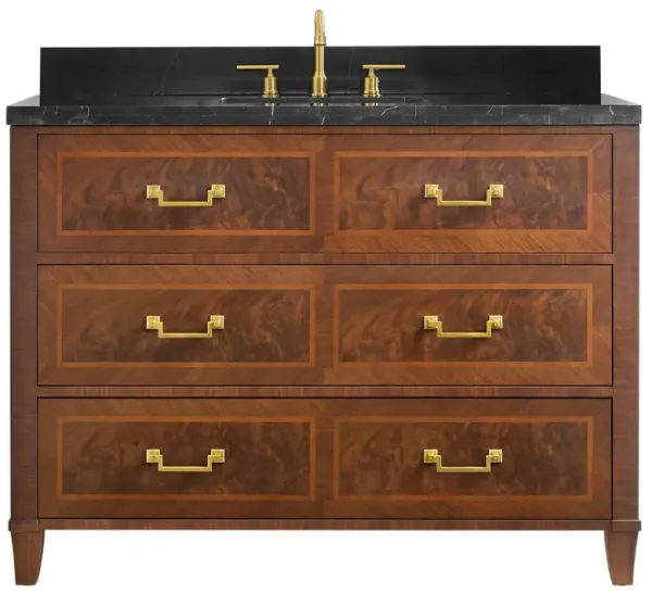 Grayson Updated Traditional Black Marble Brown Wood Vanity Sink - 47"
