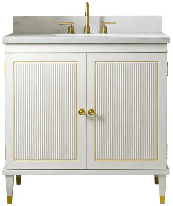 Serena Modern Classic White Wood Marble Top Brass Vanity Sink - 36"