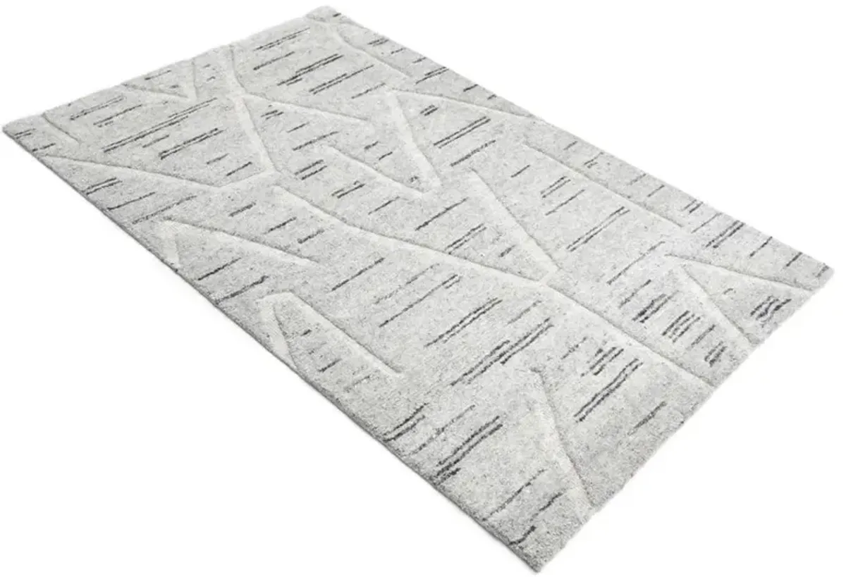 Cassie Modern Light Grey Wool Linear Patterned Hand Knotted Rug - 8'x10'