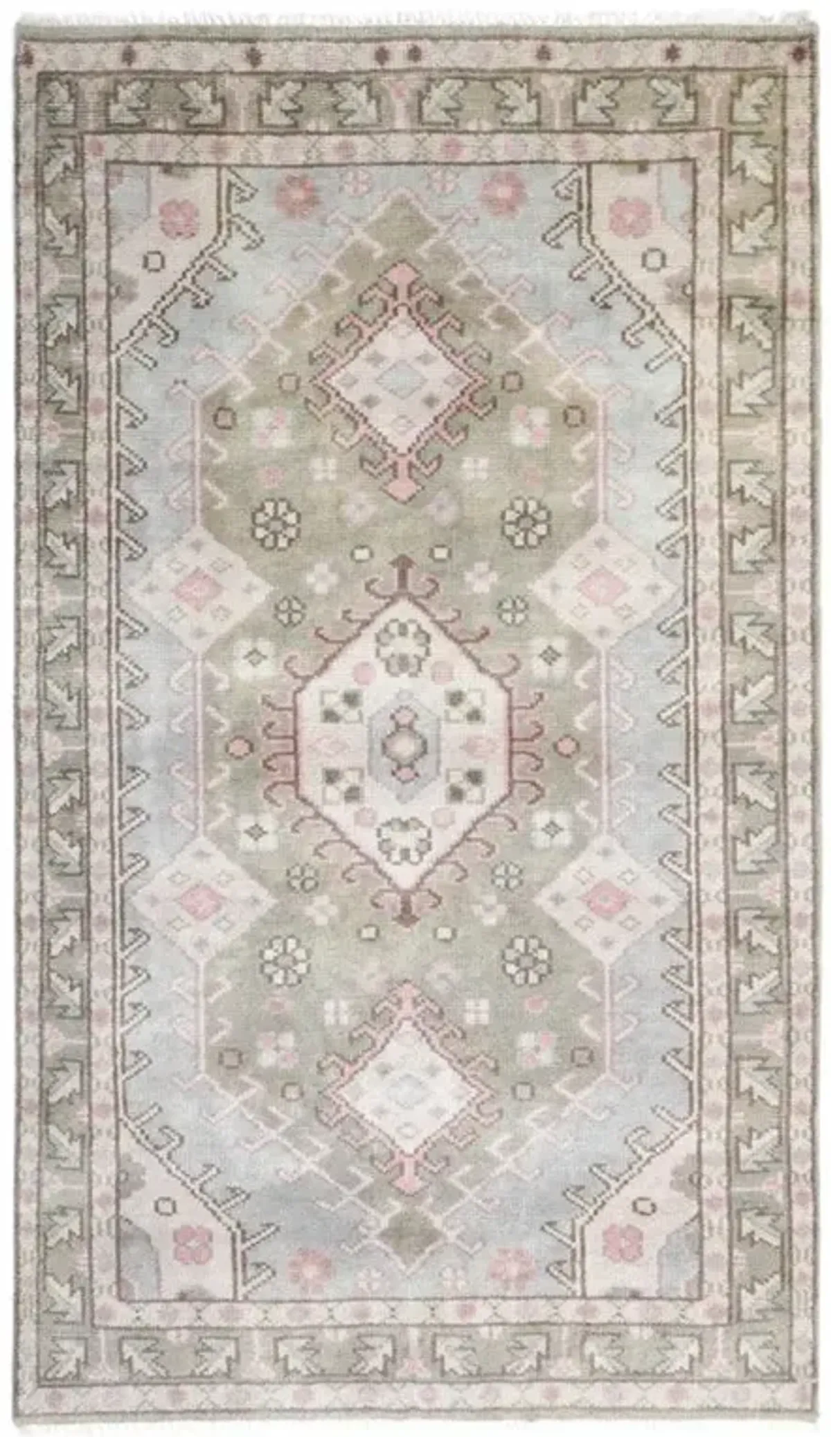 Uriah Global Bazaar Light Grey Wool Oushak Patterned Hand Knotted Rug - 5'x8'