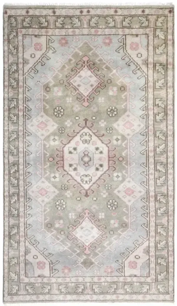 Uriah Global Bazaar Light Grey Wool Oushak Patterned Hand Knotted Rug - 5'x8'