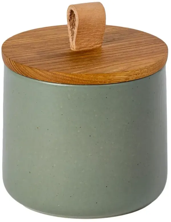 Pacifica Modern Classic Artichoke Stoneware Oak Wood Lid Canister - 5"