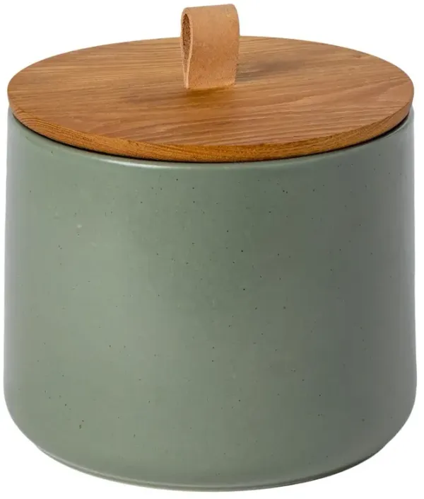 Pacifica Modern Classic Artichoke Stoneware Oak Wood Lid Canister - 8"