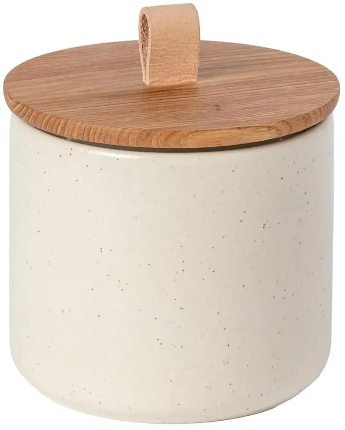 Pacifica Modern Classic Vanilla Stoneware Oak Wood Lid Canister - 6"