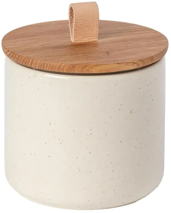 Pacifica Modern Classic Vanilla Stoneware Oak Wood Lid Canister - 6"