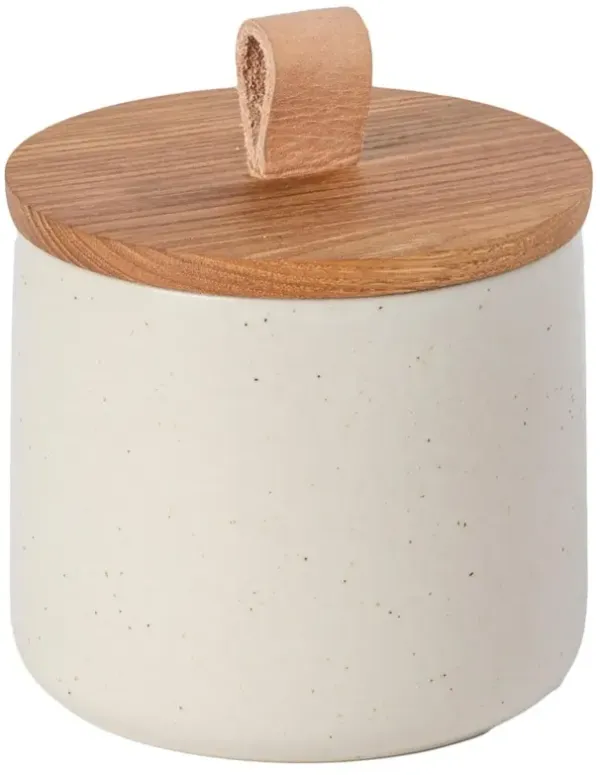 Pacifica Modern Classic Vanilla Stoneware Oak Wood Lid Canister - 5"