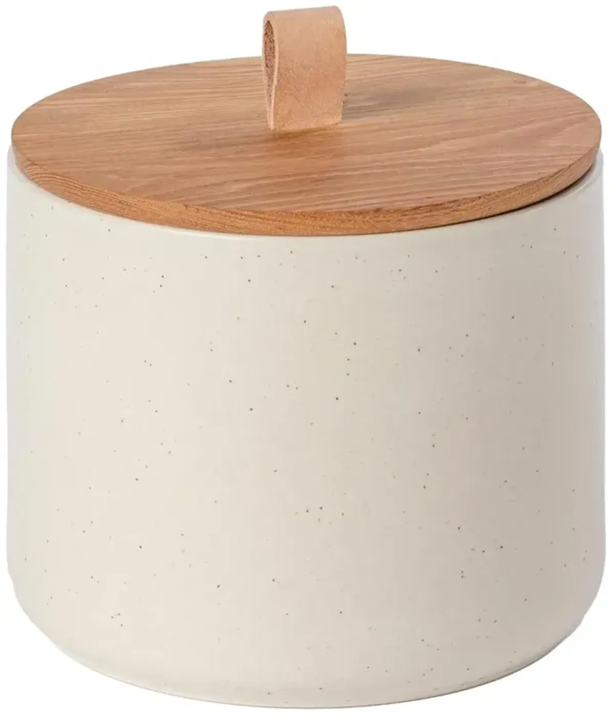 Pacifica Modern Classic Vanilla Stoneware Oak Wood Lid Canister - 8"