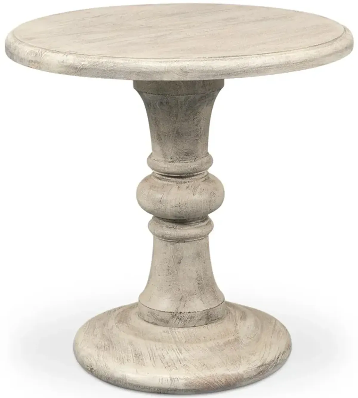 Lucy French Country Natural Mango Wood Round Pedestal End Table