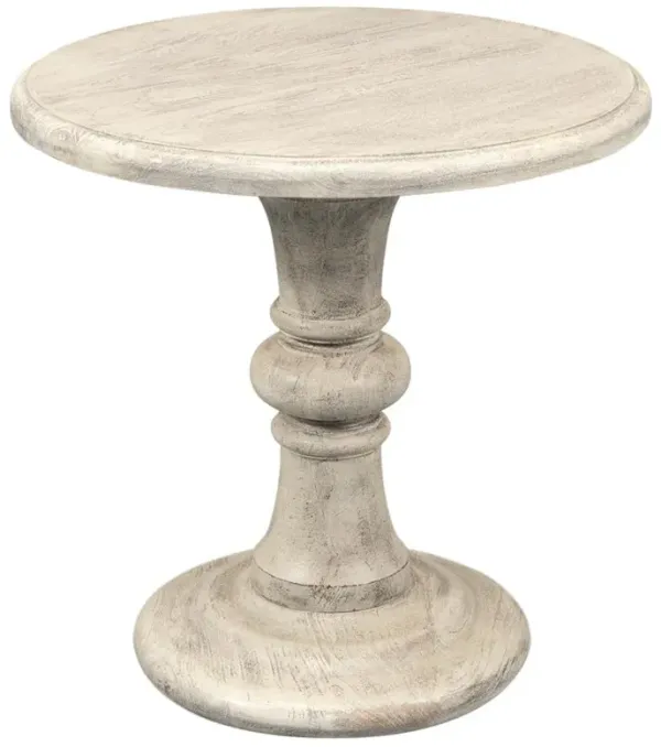 Lucy French Country Natural Mango Wood Round Pedestal End Table