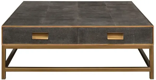 George Regency Grey Shagreen Gold Leather Trim Square Storage Coffee Table