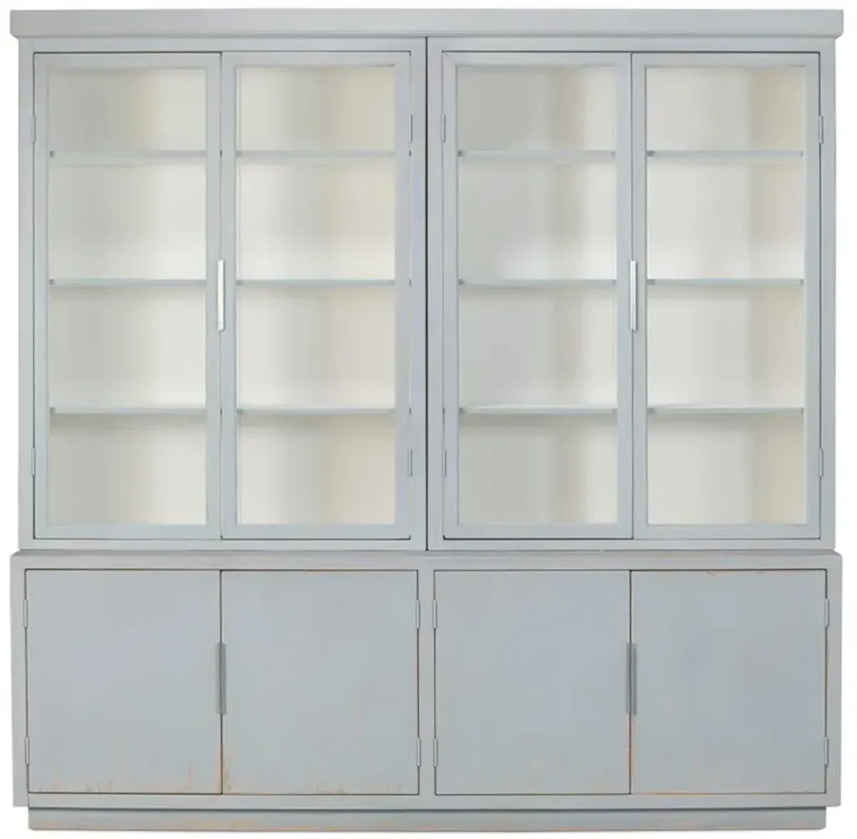 Norson Coastal Beach Blue Oak Wood Double Bookcase