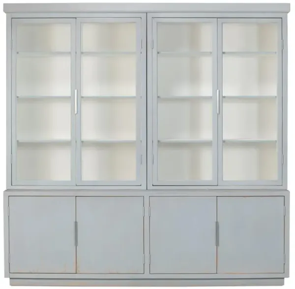 Norson Coastal Beach Blue Oak Wood Double Bookcase