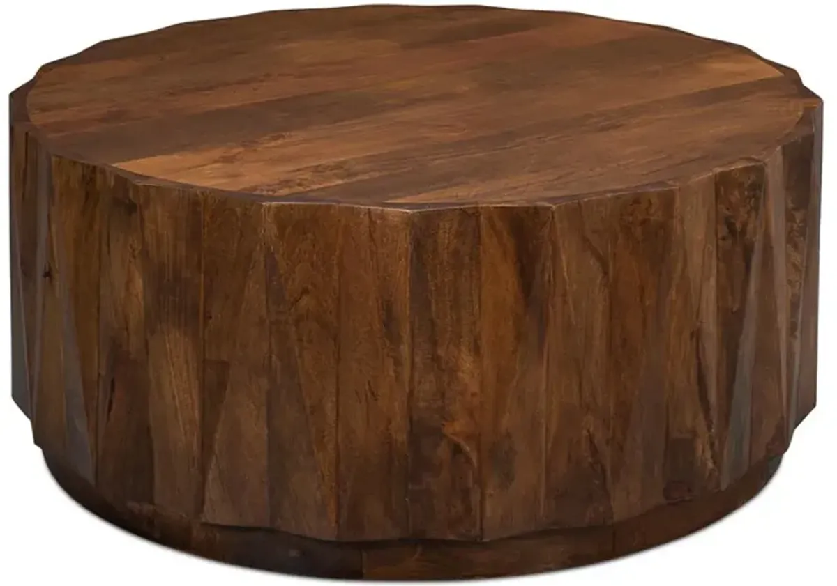 Danise Rustic Lodge Brown Mango Wood Round Drum Coffee Table