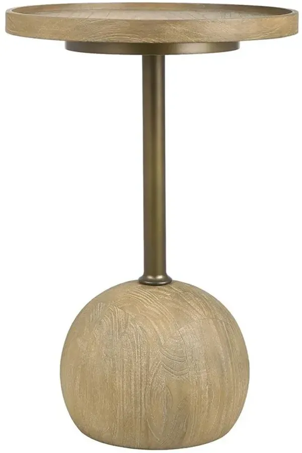 Cameron Modern Natural Teak Bronze Metal Round Pedestal Side Table