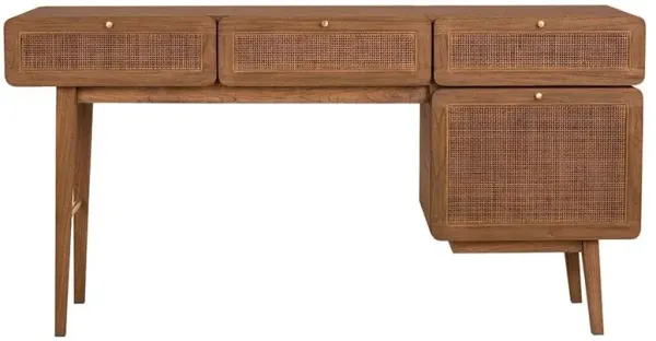 Ezra Coastal Beach Natural Teak Woven Rattan Desk