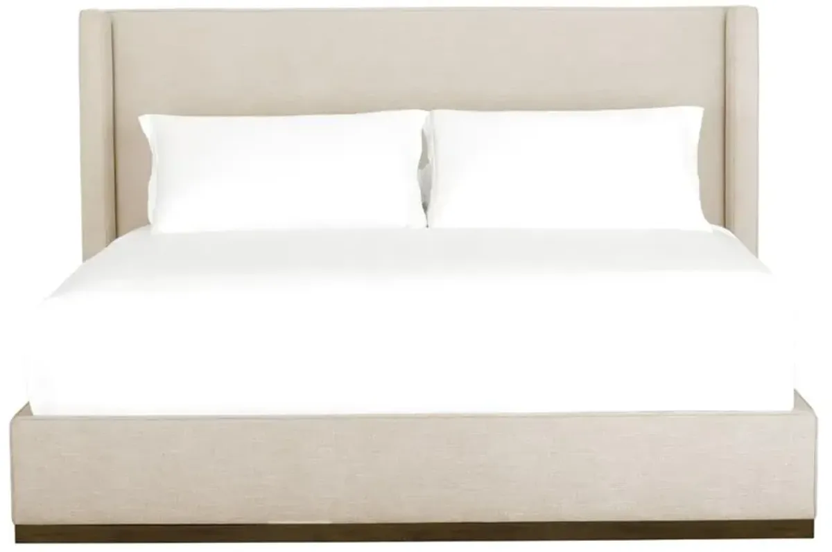 Silas Modern Classic Beige Performance Brown Wood Wingback Bed - California King