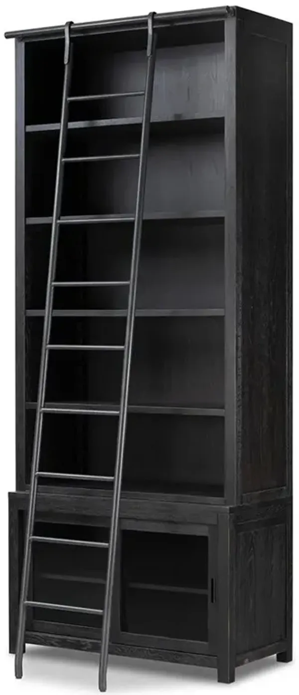 Admund Modern Classic Black Oak Wood Bookcase Ladder