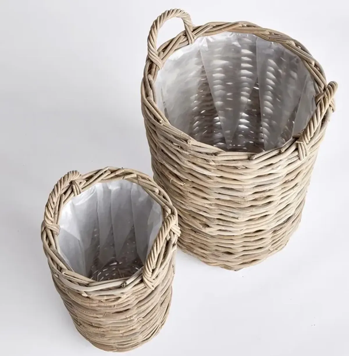 Tianna Coastal Beach Brown Woven Rattan Floor Basket - Set of 2