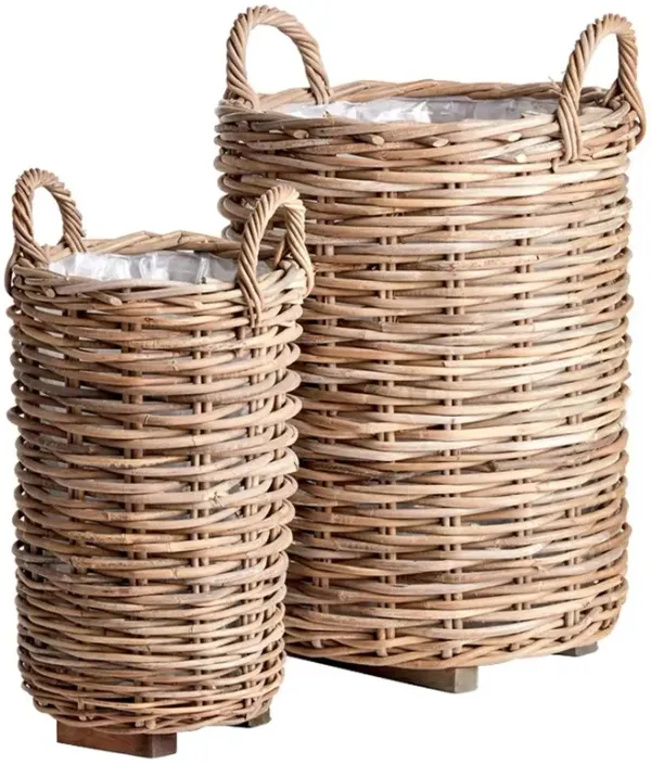 Tianna Coastal Beach Brown Woven Rattan Floor Basket - Set of 2