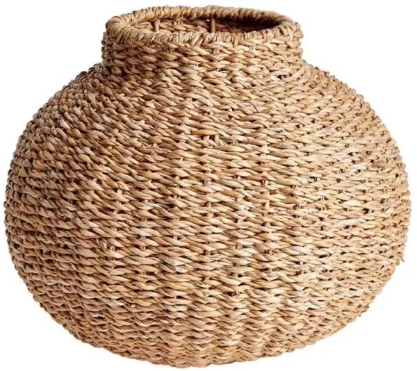 Zuri Coastal Beach Brown Woven Seagrass Round Decorative Table Vase