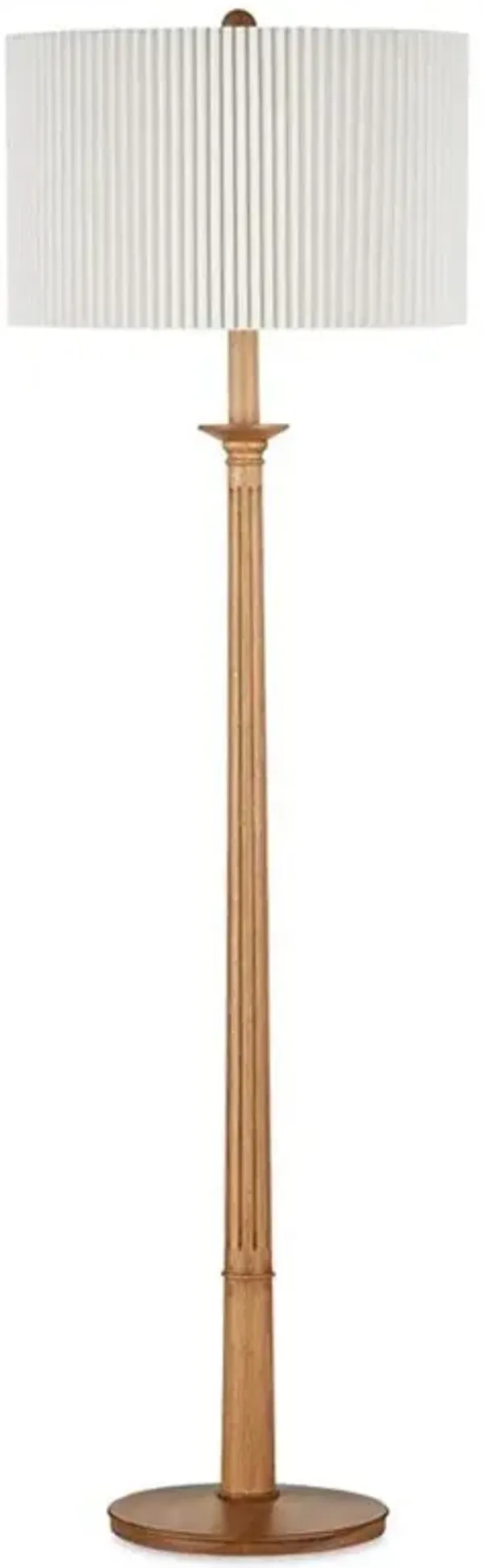 Rivera Mid Century Natural Wood Pleated Shade Column Floor Lamp