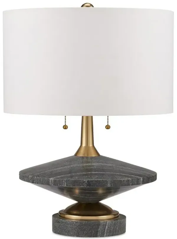 Johari Mid Century Natural Grey Stone Brushed Brass Table Lamp